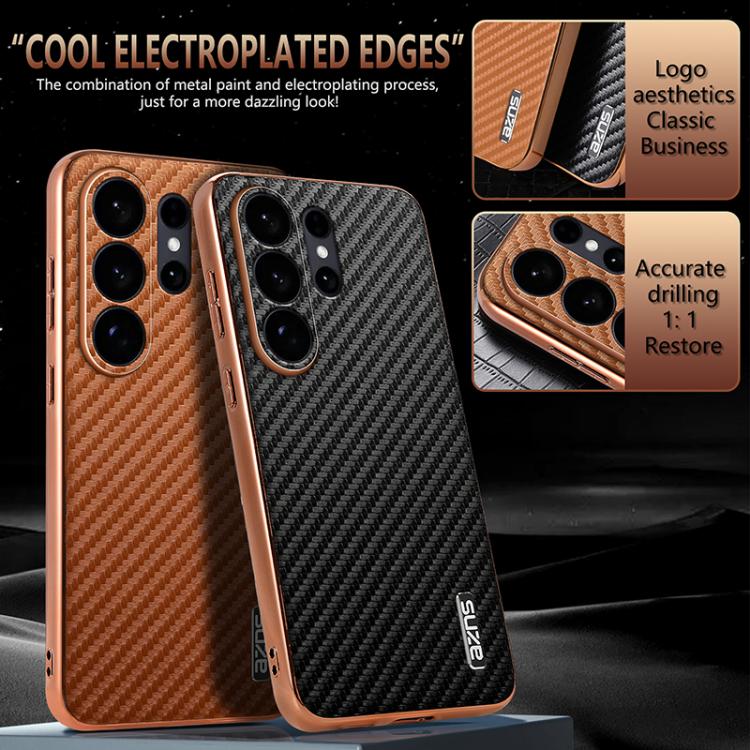 For Samsung Galaxy S26 Ultra 5G AZNS Electroplated Edge Carbon Fiber Texture Phone Case