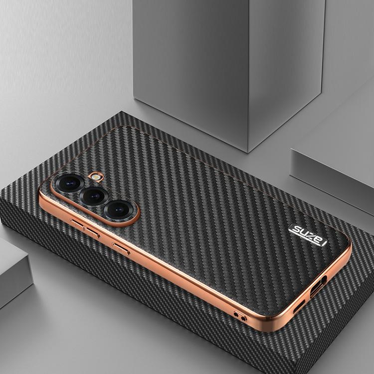 For Samsung Galaxy S26+ 5G AZNS Electroplated Edge Carbon Fiber Texture Phone Case