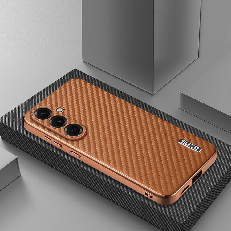 For Samsung Galaxy S26+ 5G AZNS Electroplated Edge Carbon Fiber Texture Phone Case