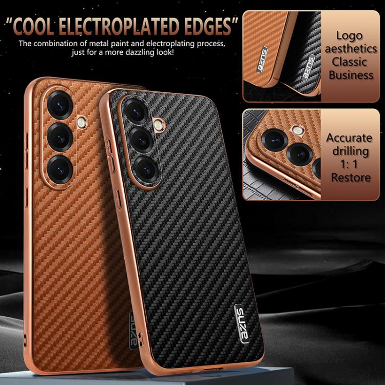 For Samsung Galaxy S26+ 5G AZNS Electroplated Edge Carbon Fiber Texture Phone Case