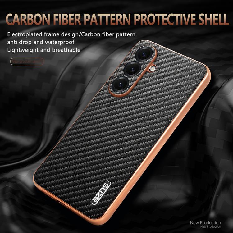 For Samsung Galaxy S26+ 5G AZNS Electroplated Edge Carbon Fiber Texture Phone Case
