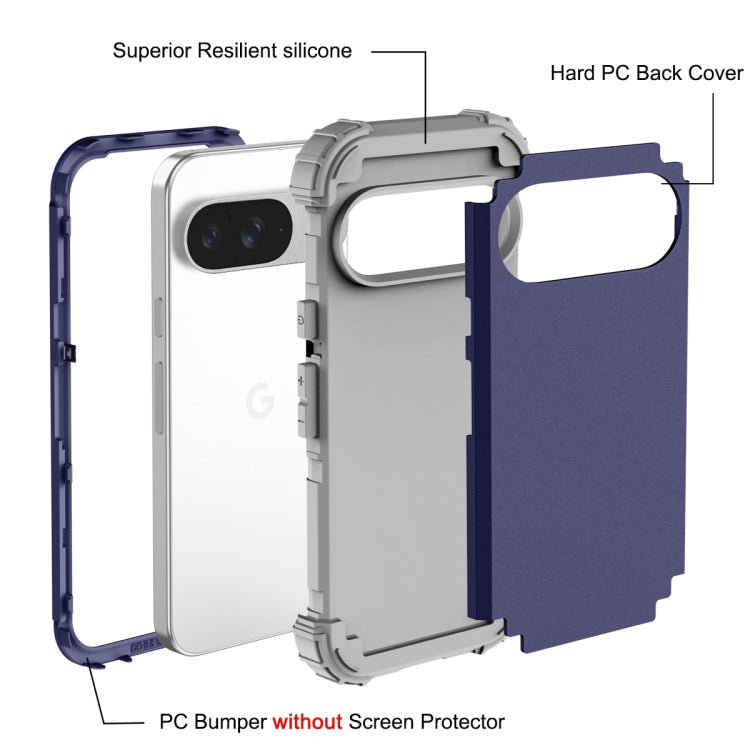 For Google Pixel 9 3 in 1 Silicone Hybrid PC Shockproof Phone Case