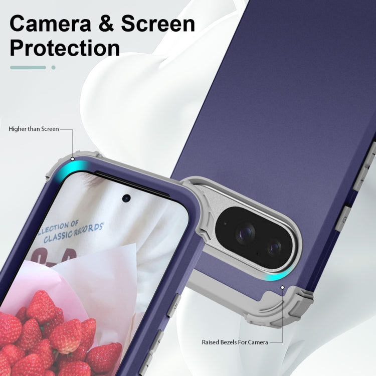 For Google Pixel 9 3 in 1 Silicone Hybrid PC Shockproof Phone Case