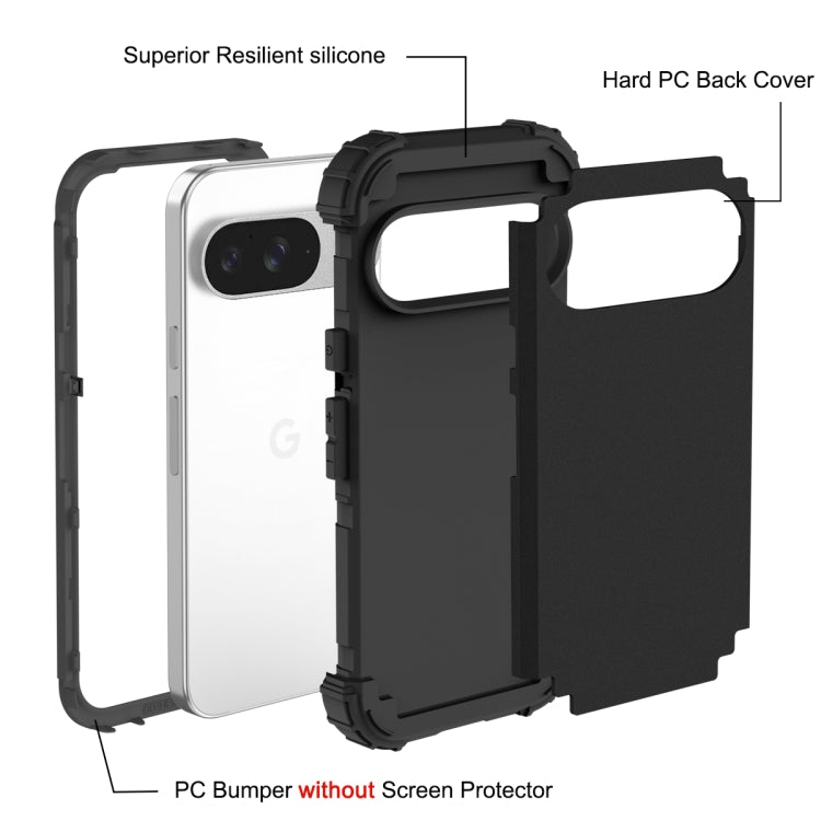 For Google Pixel 9 3 in 1 Silicone Hybrid PC Shockproof Phone Case