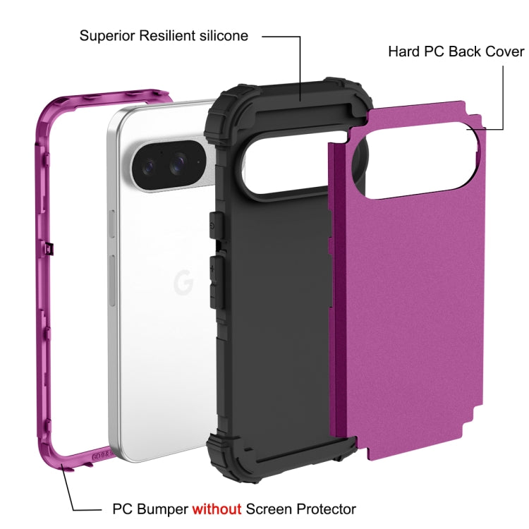 For Google Pixel 9 3 in 1 Silicone Hybrid PC Shockproof Phone Case