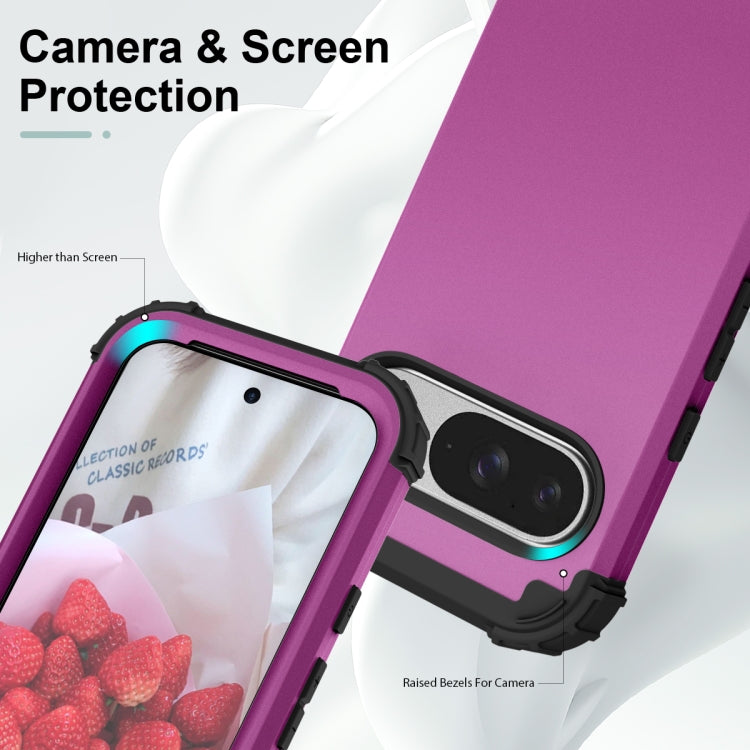 For Google Pixel 9 3 in 1 Silicone Hybrid PC Shockproof Phone Case