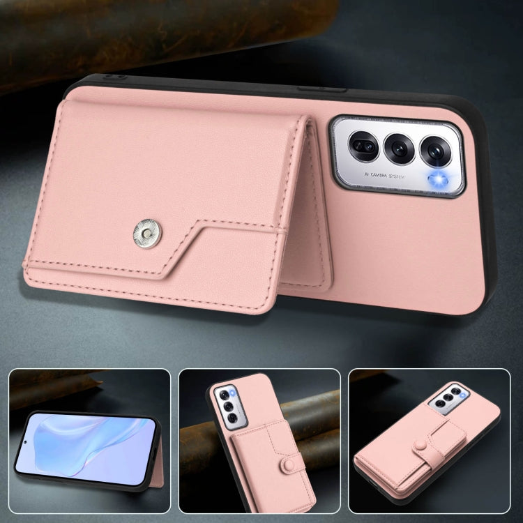 For OPPO Reno12 Global Button Card Bag RFID Anti-theft Phone Case