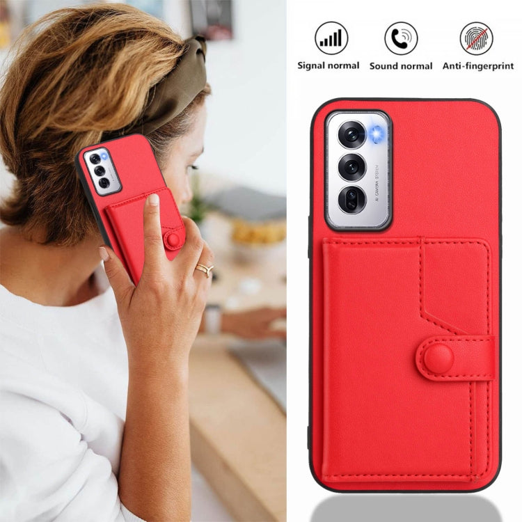 For OPPO Reno12 Global Button Card Bag RFID Anti-theft Phone Case