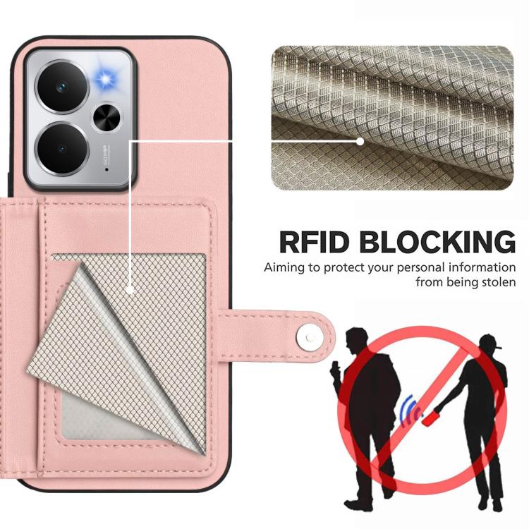 For Realme 14 Button Card Bag RFID Anti-theft Phone Case