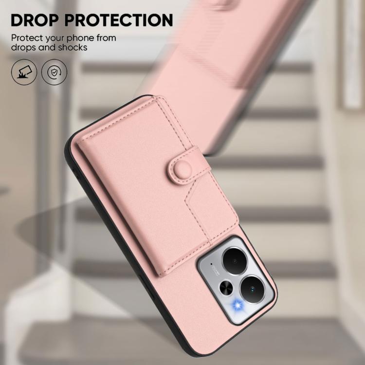 For Realme 14 Button Card Bag RFID Anti-theft Phone Case