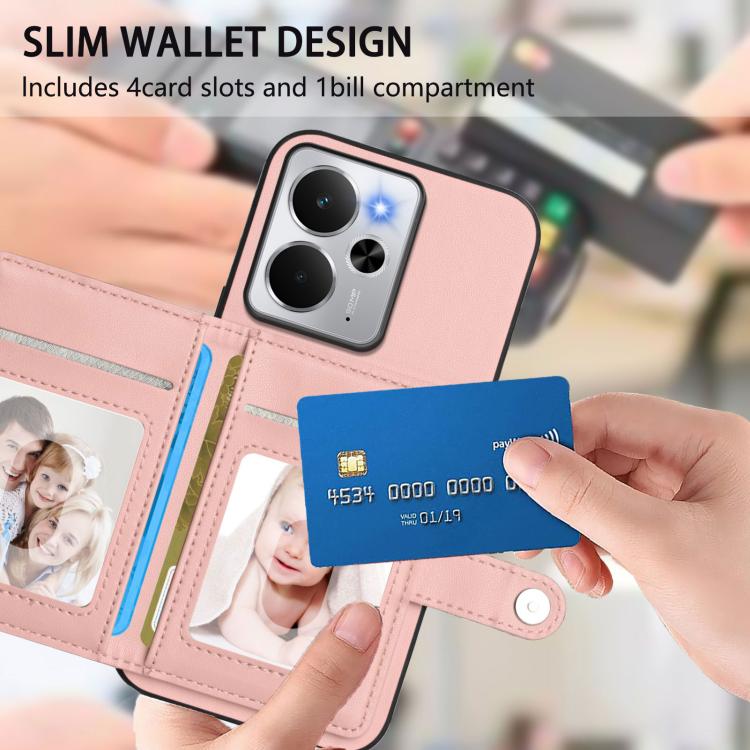 For Realme 14 Button Card Bag RFID Anti-theft Phone Case