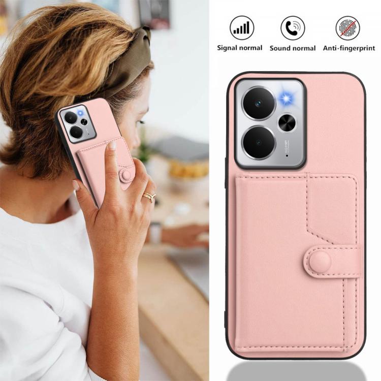 For Realme 14 Button Card Bag RFID Anti-theft Phone Case