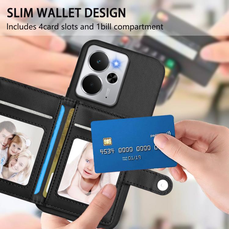 For Realme 14 Button Card Bag RFID Anti-theft Phone Case
