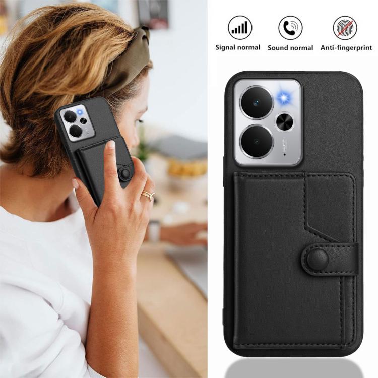 For Realme 14 Button Card Bag RFID Anti-theft Phone Case