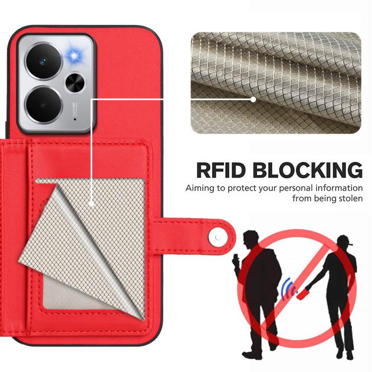 For Realme 14 Button Card Bag RFID Anti-theft Phone Case