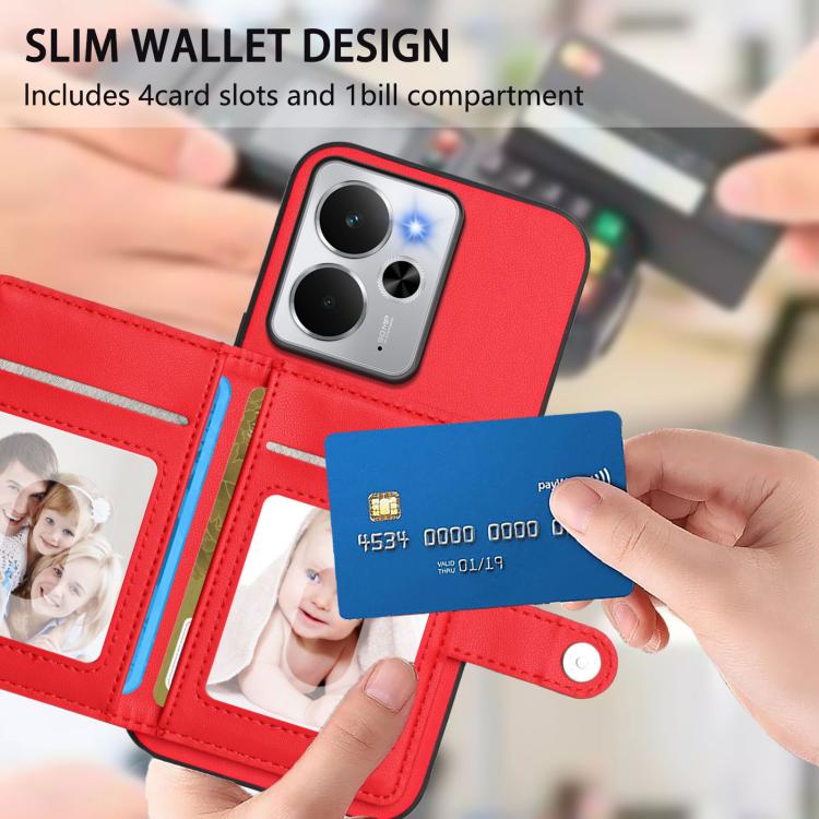 For Realme 14 Button Card Bag RFID Anti-theft Phone Case