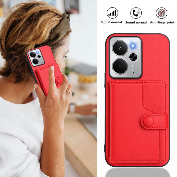 For Realme 14 Button Card Bag RFID Anti-theft Phone Case