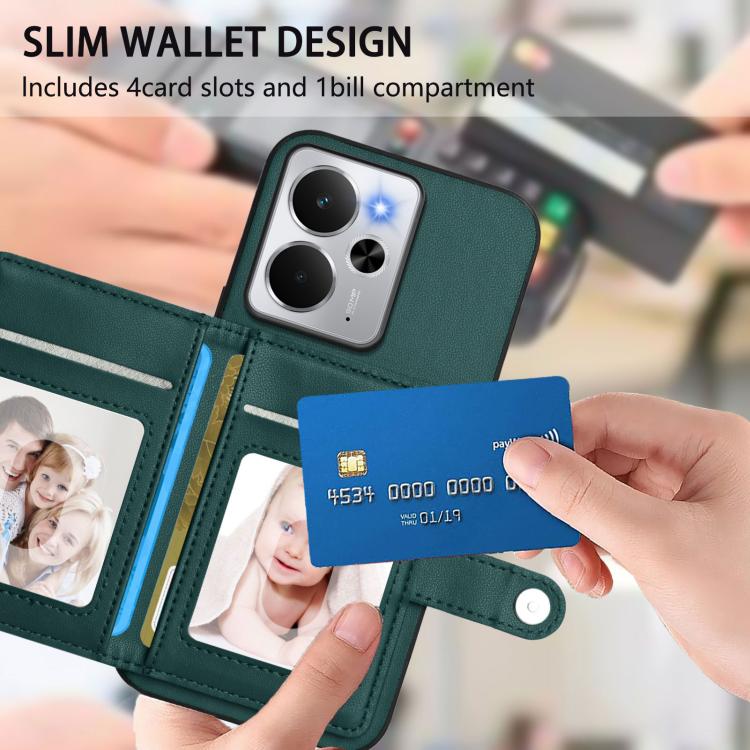 For Realme 14 Button Card Bag RFID Anti-theft Phone Case