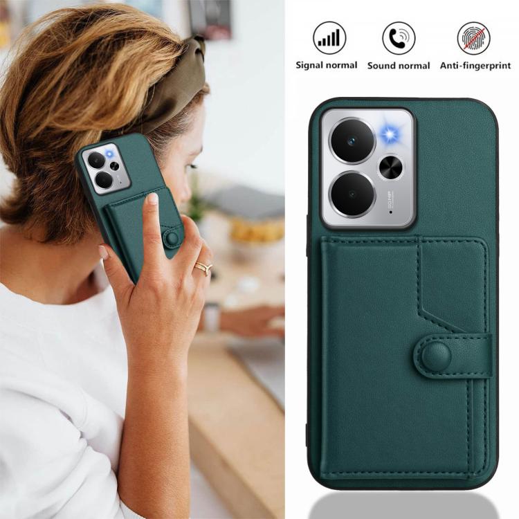 For Realme 14 Button Card Bag RFID Anti-theft Phone Case