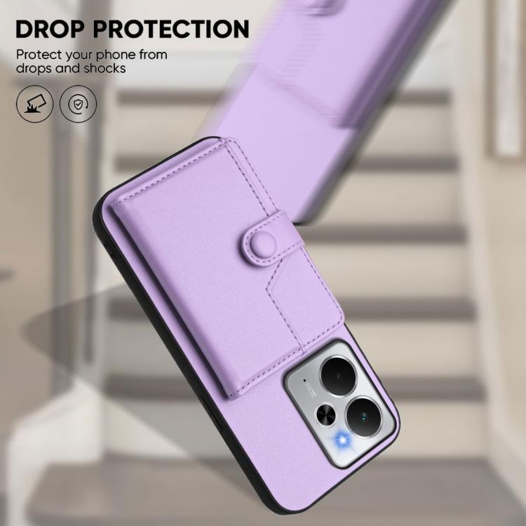For Realme 14 Button Card Bag RFID Anti-theft Phone Case