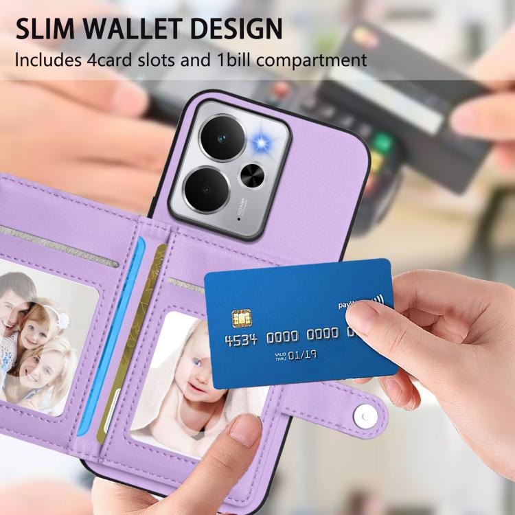 For Realme 14 Button Card Bag RFID Anti-theft Phone Case