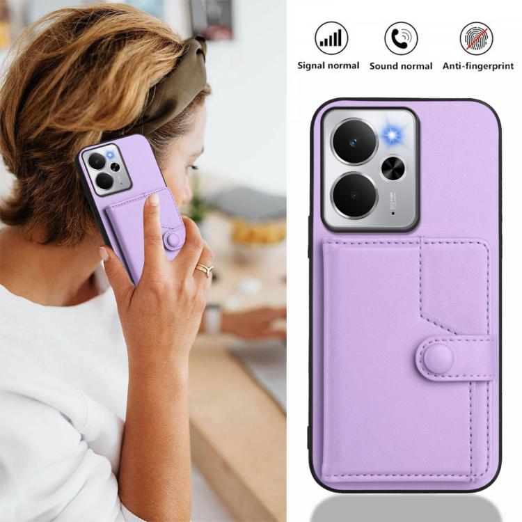 For Realme 14 Button Card Bag RFID Anti-theft Phone Case