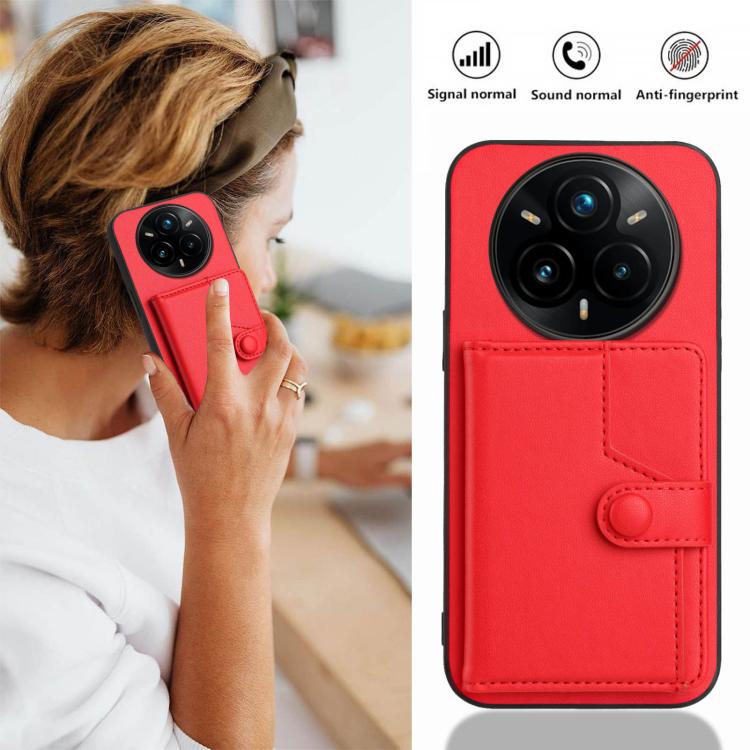 For Realme 14 Pro+ Button Card Bag RFID Anti-theft Phone Case