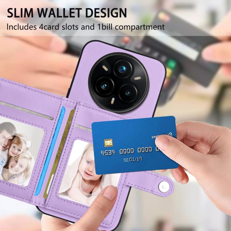 For Realme 14 Pro+ Button Card Bag RFID Anti-theft Phone Case