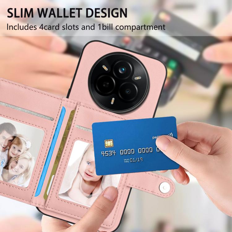 For Realme 14 Pro Button Card Bag RFID Anti-theft Phone Case