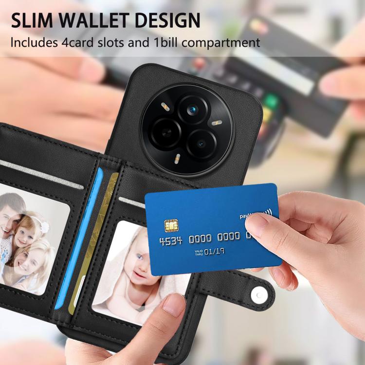 For Realme 14 Pro Button Card Bag RFID Anti-theft Phone Case