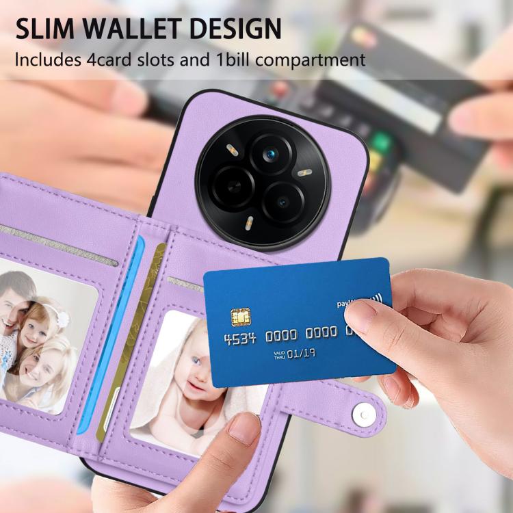 For Realme 14 Pro Button Card Bag RFID Anti-theft Phone Case