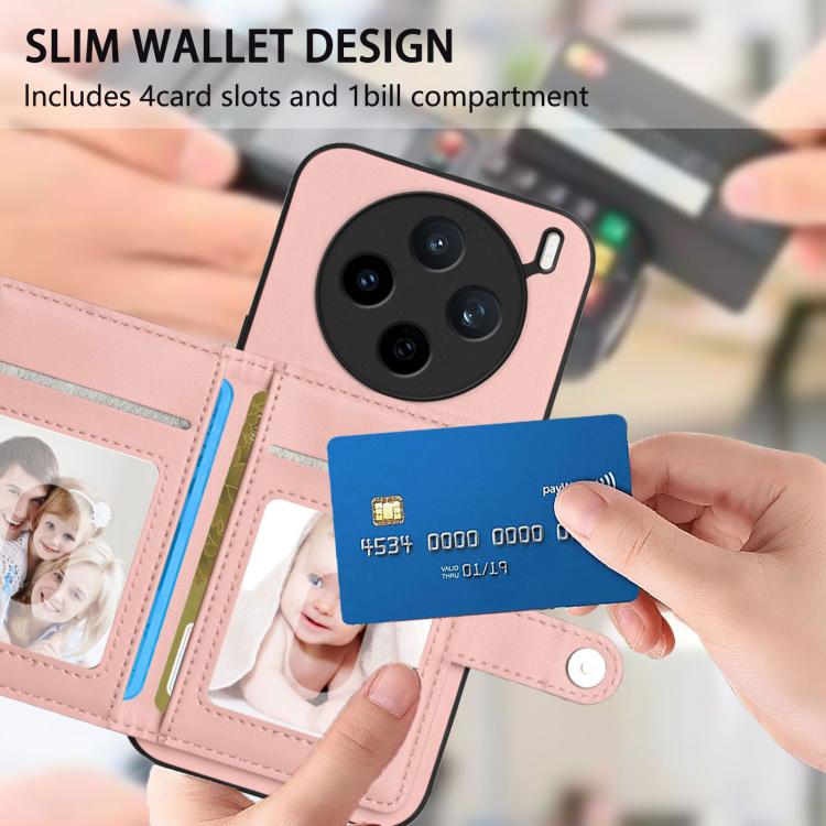 For vivo X200s Button Card Bag RFID Anti-theft Phone Case