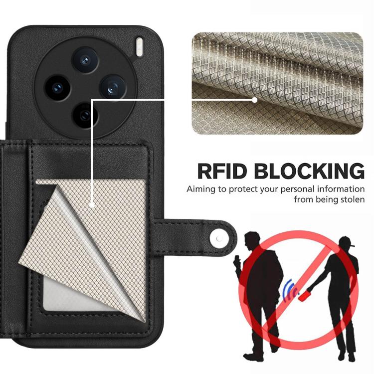 For vivo X200s Button Card Bag RFID Anti-theft Phone Case