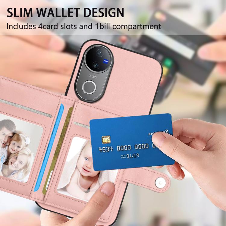 For vivo V50 / V50e Button Card Bag RFID Anti-theft Phone Case