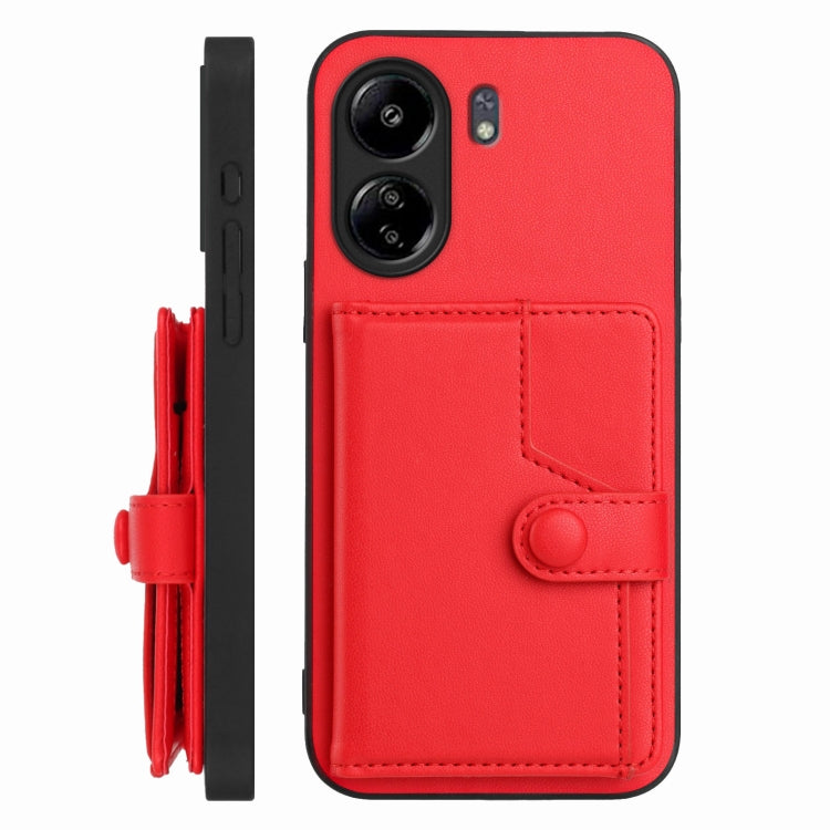 For Xiaomi Poco C65 Button Card Bag RFID Anti-theft Phone Case