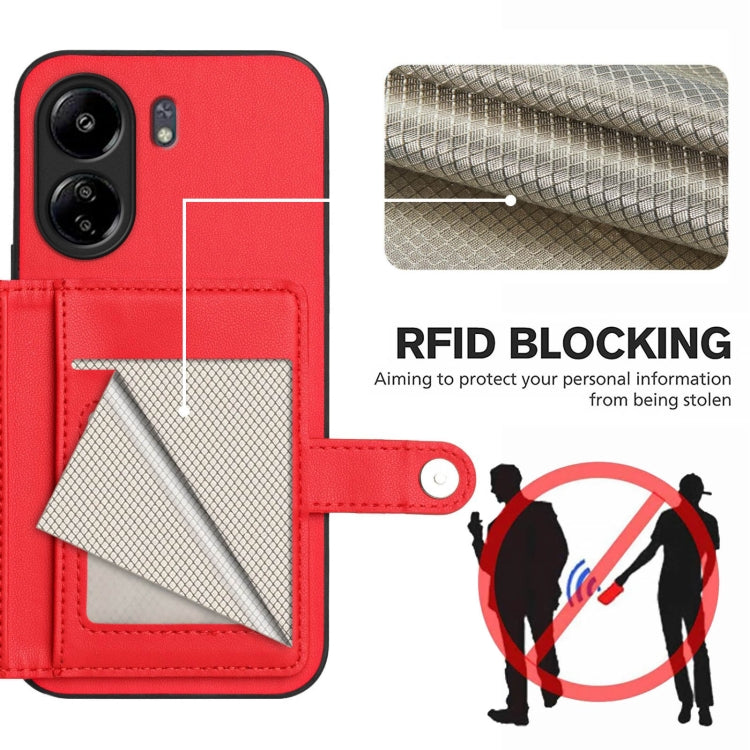 For Xiaomi Poco C65 Button Card Bag RFID Anti-theft Phone Case