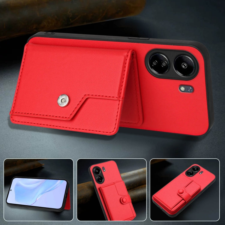 For Xiaomi Poco C65 Button Card Bag RFID Anti-theft Phone Case