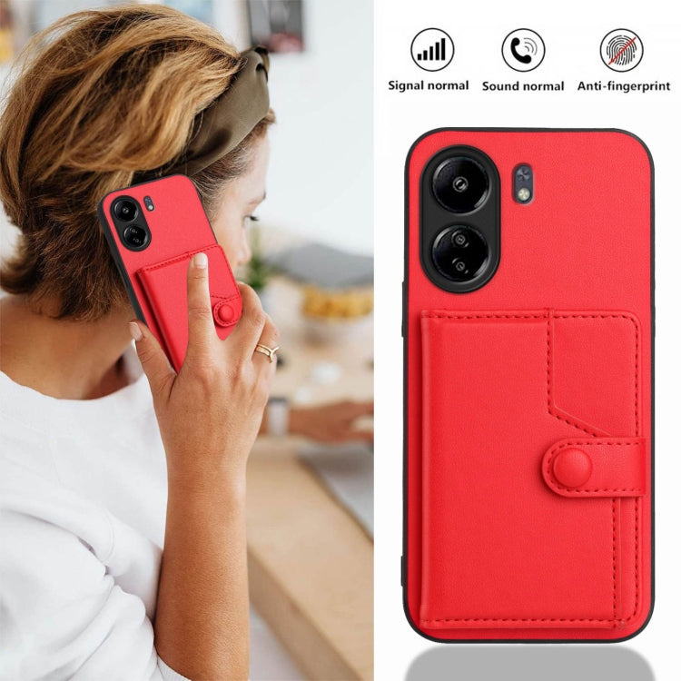 For Xiaomi Poco C65 Button Card Bag RFID Anti-theft Phone Case
