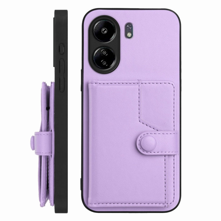 For Xiaomi Poco C65 Button Card Bag RFID Anti-theft Phone Case