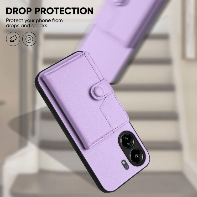 For Xiaomi Poco C65 Button Card Bag RFID Anti-theft Phone Case