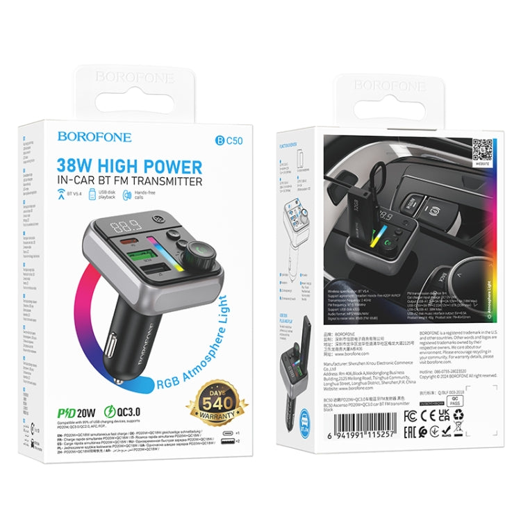 Borofone BC50 Ascenso PD20W & QC3.0 Car Bluetooth FM Transmitter - Black