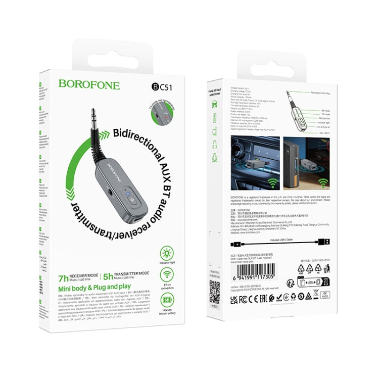 Borofone BC51 Clear Way AUX Bluetooth Audio Receiver & Transmitter - Tarnish
