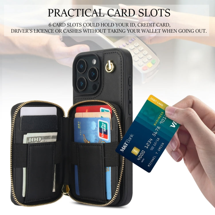 For iPhone 16 Pro AwQuer Crossbody Zipper Wallet Rhombic Leather Back Phone Case