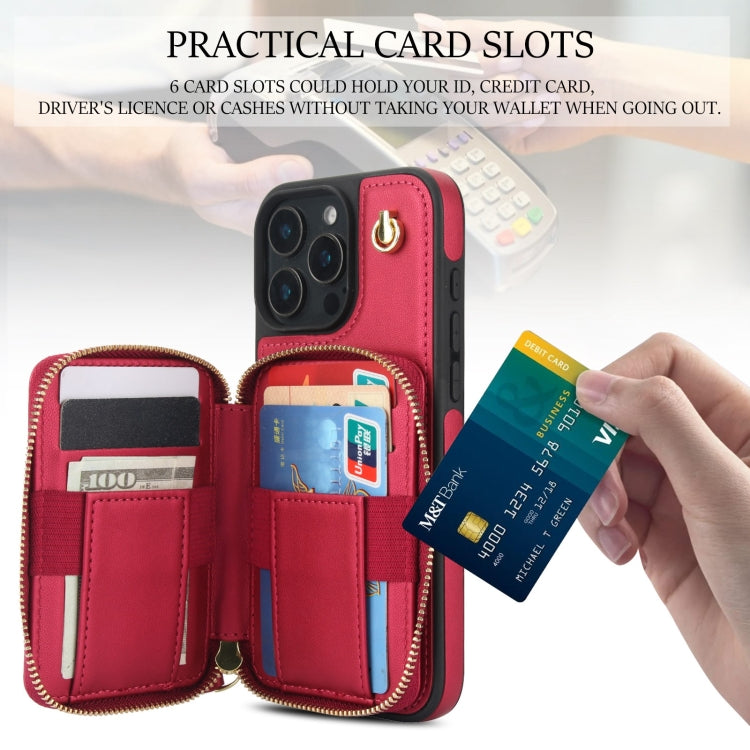 For iPhone 16 Pro AwQuer Crossbody Zipper Wallet Rhombic Leather Back Phone Case