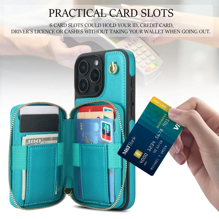 For iPhone 16 Pro AwQuer Crossbody Zipper Wallet Rhombic Leather Back Phone Case