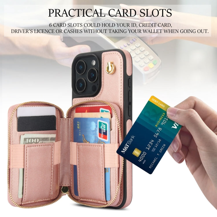 For iPhone 16 Pro AwQuer Crossbody Zipper Wallet Rhombic Leather Back Phone Case