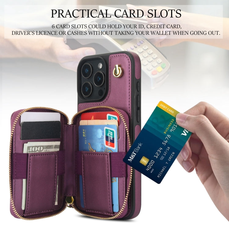 For iPhone 16 Pro AwQuer Crossbody Zipper Wallet Rhombic Leather Back Phone Case