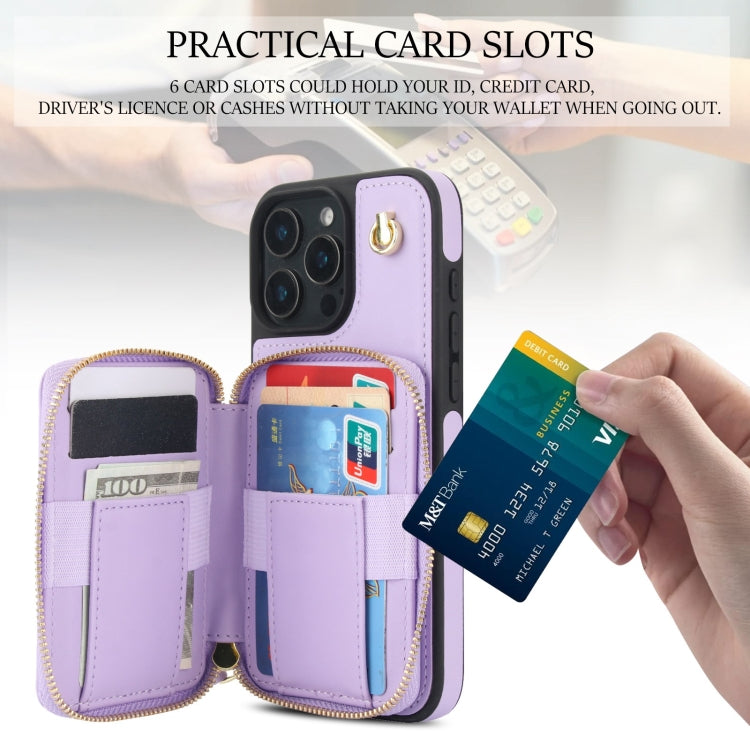 For iPhone 16 Pro AwQuer Crossbody Zipper Wallet Rhombic Leather Back Phone Case