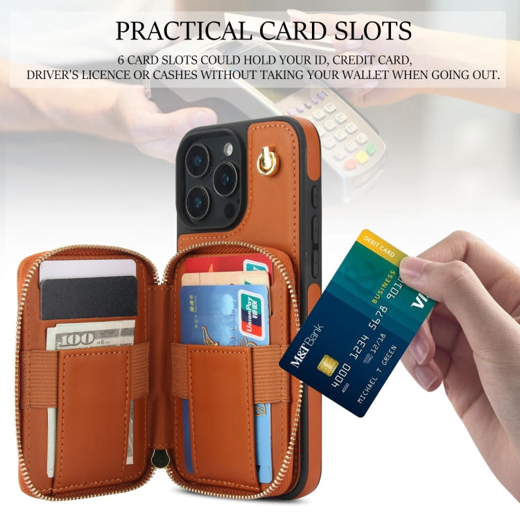 For iPhone 16 Pro AwQuer Crossbody Zipper Wallet Rhombic Leather Back Phone Case