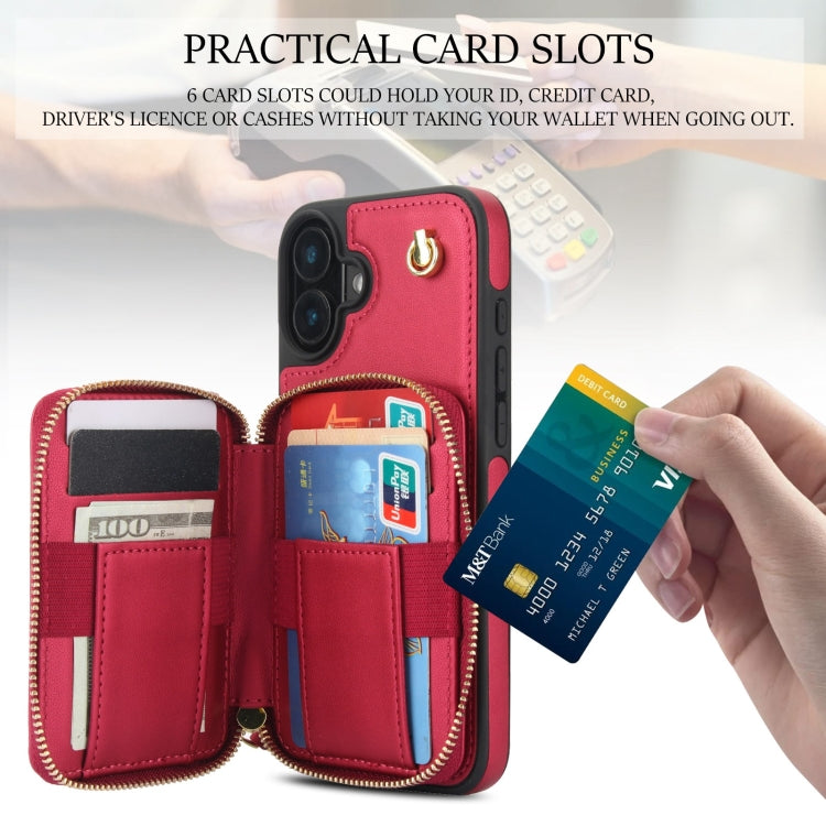 For iPhone 16 Plus AwQuer Crossbody Zipper Wallet Rhombic Leather Back Phone Case